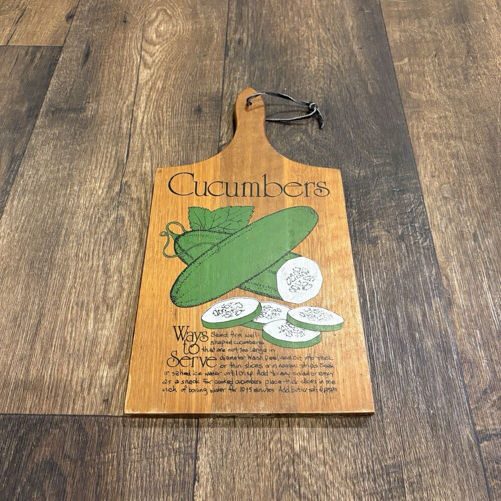 Vintage Cucumber Wood Cutting Board Farmhouse Kitchen Decor Rustic Wall Hanging - Picture 3 of 7